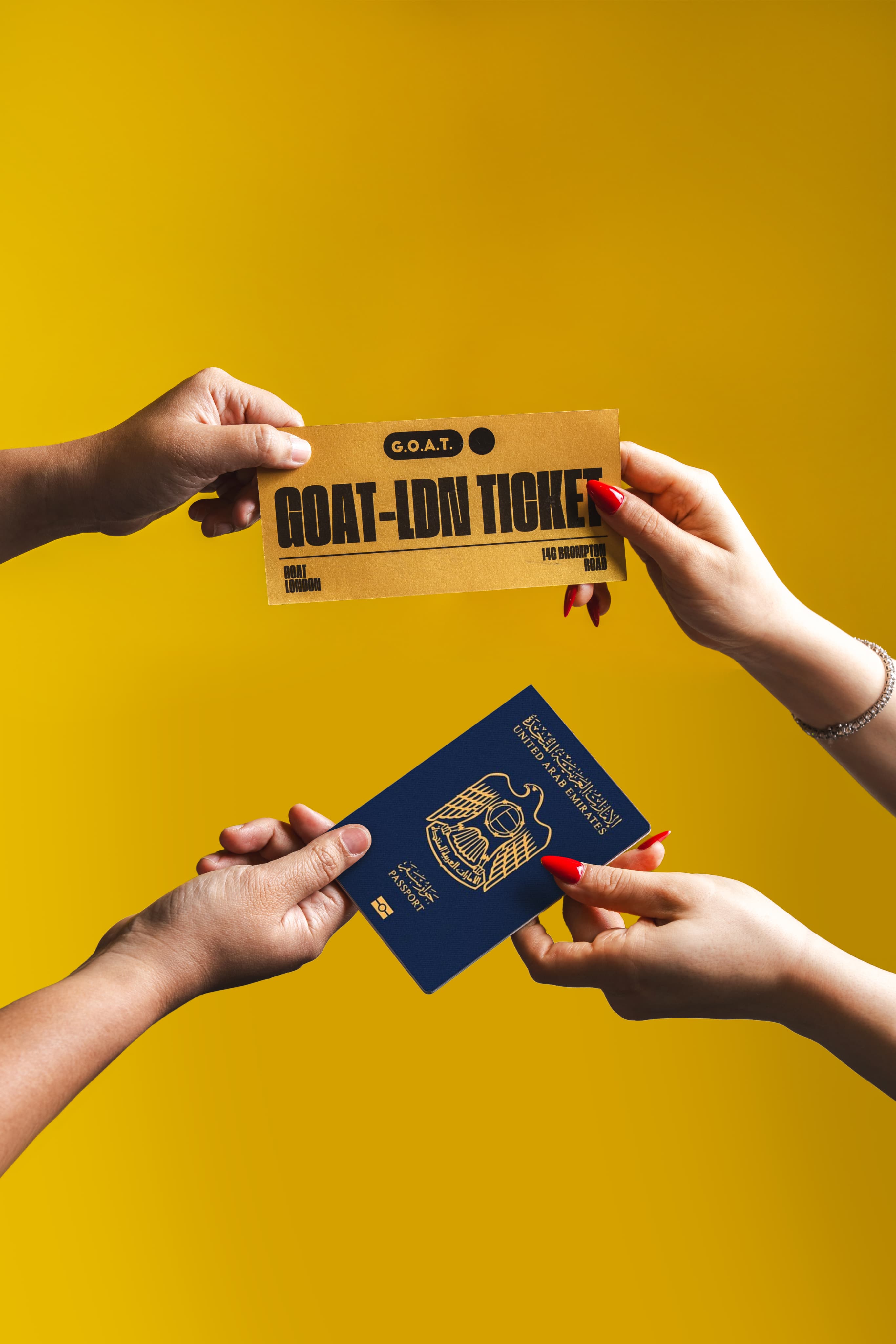 GOAT-LDN ticket and passport